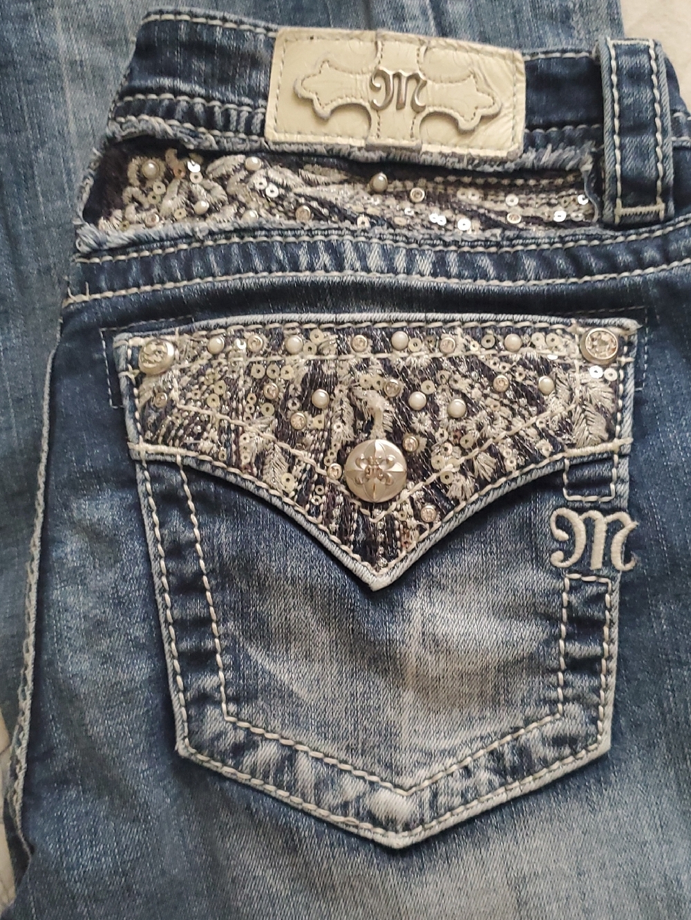 Miss Me Vintage Embellished Blue Denim Women's Jeans